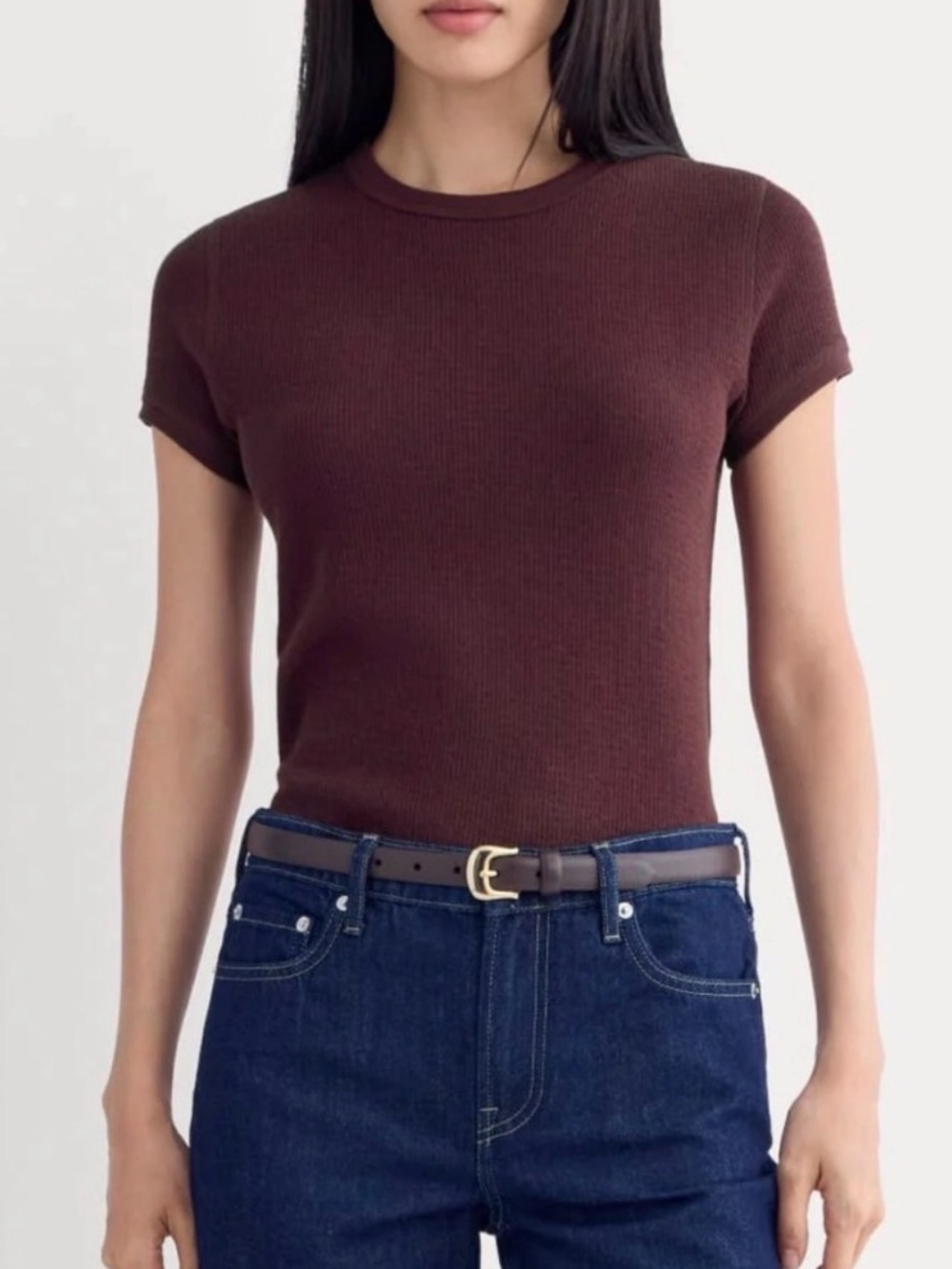 Everlane Shrunken Tee in Cozy Waffle Heathered Port 100% Cotton Size L NWT